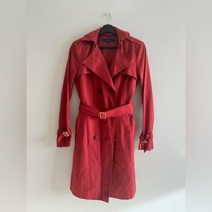 Cole Haan - Trench Coat Style Rain Coat with Hood and Belt in Red Petite S